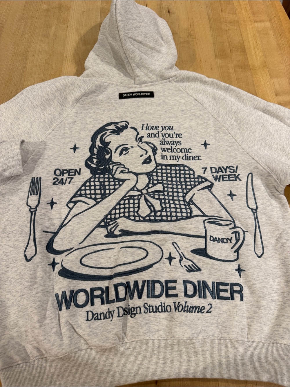 RARE LIMITED EDITION DANDY WORLDWIDE “Worldwide Diner “gray hoodie. S Sold out!